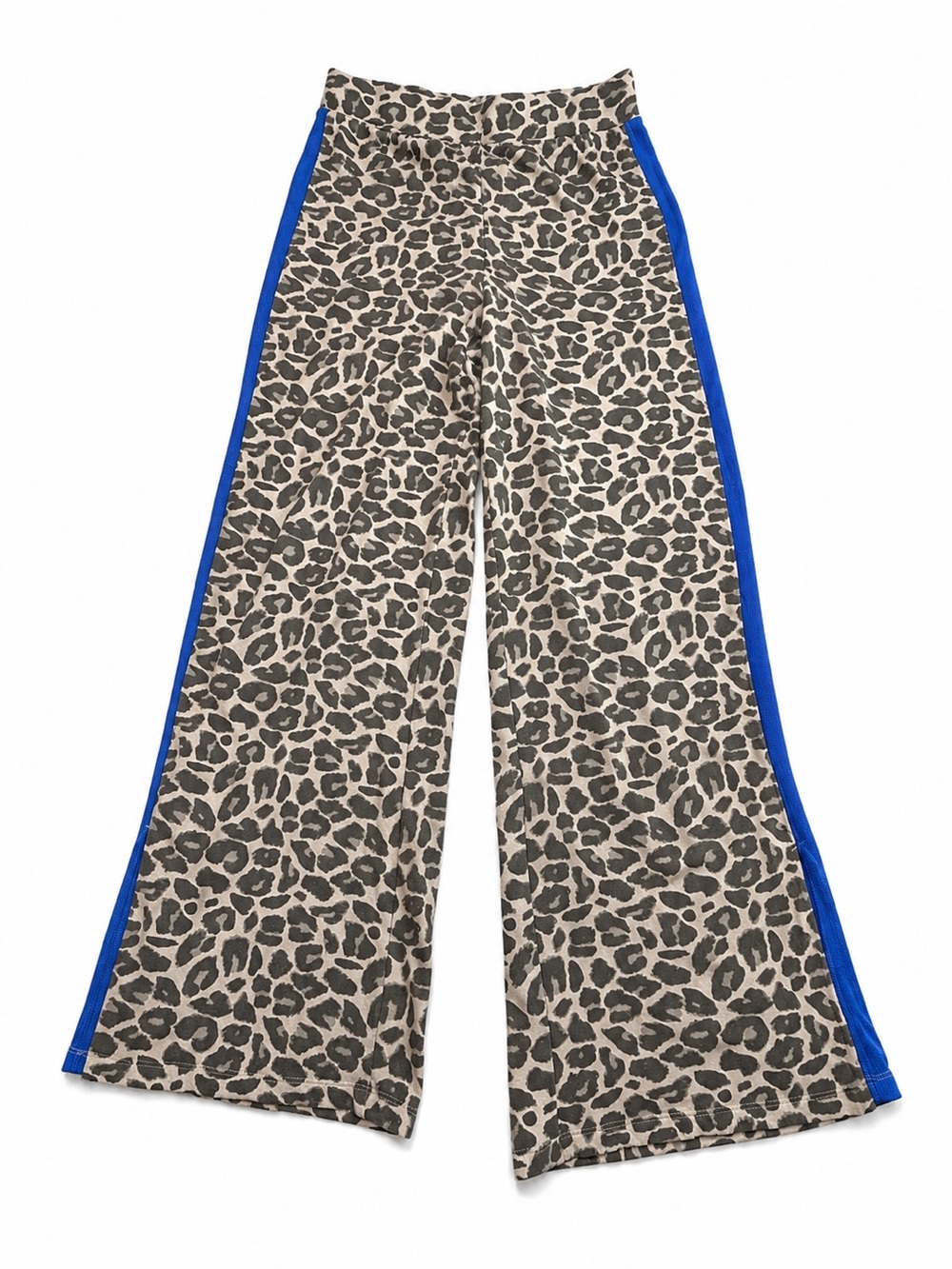 Flared Leopard Print Wide Leg Pants Women’s M Blue Side Stripe Pull On Country